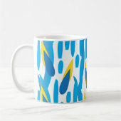 Blauwe gele bladeren Abstract Koffiemok (Links)