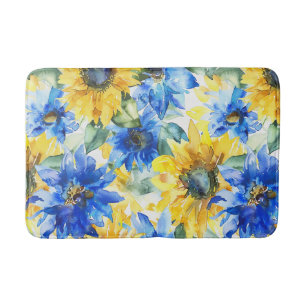 Blauwe Gele Bloemen Badmat