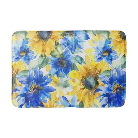 Blauwe Gele Bloemen Badmat (Voorkant)