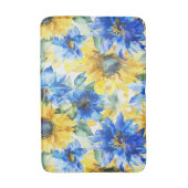 Blauwe Gele Bloemen Badmat (Voorkant Verticaal)