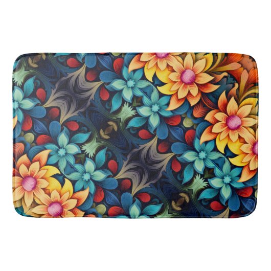 Blauwe Gele Bloemen Badmat (Voorkant)