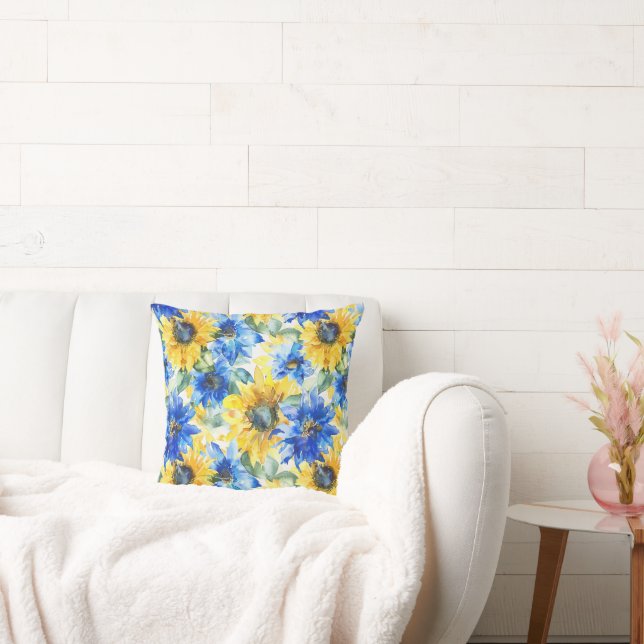 Blauwe Gele Bloemen Bruidsdiner Kussen (Bank)
