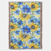 Blauwe Gele Bloemen Deken (Voorkant Verticaal)