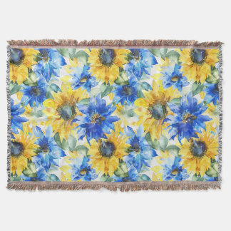 Blauwe Gele Bloemen Deken