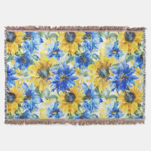 Blauwe Gele Bloemen Deken (Voorkant)