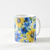 Blauwe Gele Bloemen Koffiemok (Voorkant rechts)