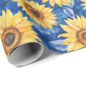 Blauwe Gele Bloemen Verjaardag Cadeaupapier (Rol Hoek)