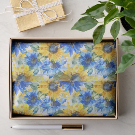 Blauwe Gele Bloemen Verjaardag Tissuepapier (Geschenk)