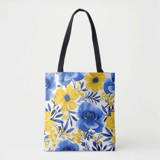 Blauwe & Gele Bloom Canvas tas (Voorkant)