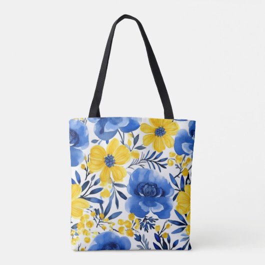 Blauwe & Gele Bloom Canvas tas (Achterkant)