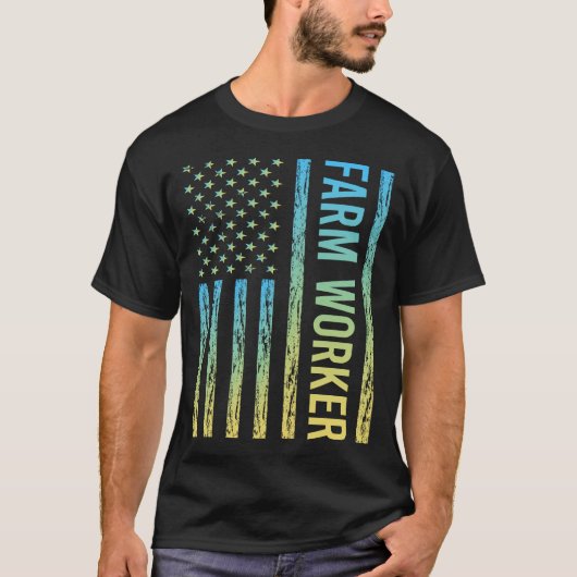 Blauwe Gele Boerderij Arbeider T-shirt (Voorkant)