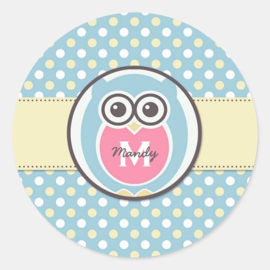Blauwe gele Cartoon Monogram Sticker (Voorkant)