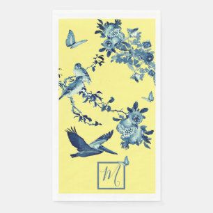 Blauwe Gele Chinoiserie Floral Elegant Monogram Servet