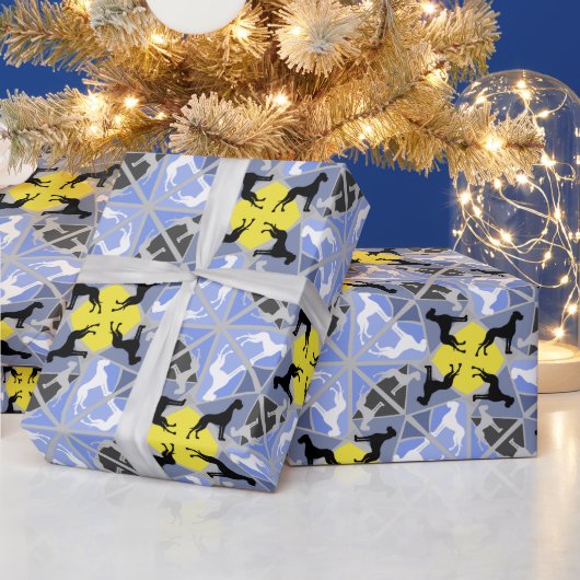 Blauwe gele Doggen Cadeaupapier (Feestdagen)