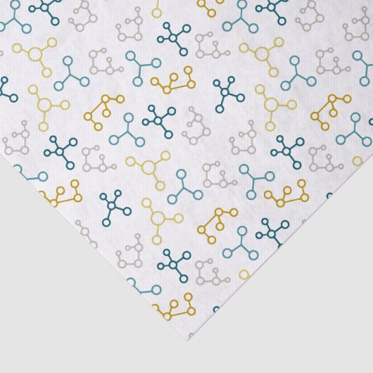 Blauwe, gele en grijze moleculen cadeauomslag tissuepapier (Detail)