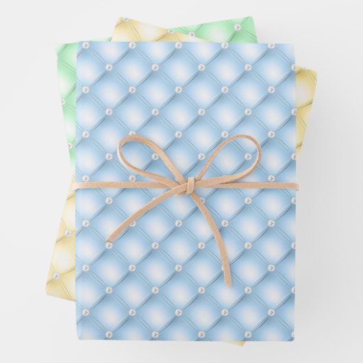 Blauwe, Gele en Groene Getufte Parels Inpakpapier Vel (In situ)