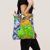 Blauwe, gele en groene vloeistof Abstracte Canvas  Tote Bag (Dichtbij)