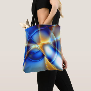 Blauwe, gele en nagelachtige lijnen die blauw en g tote bag