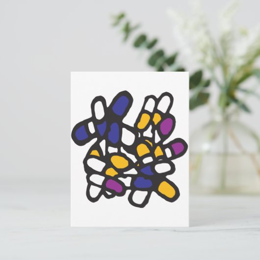 Blauwe gele en Paarse pillen Briefkaart (Staand voorkant)