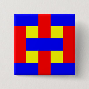 Blauwe, gele en rode platte strepen vierkante button 5,1 cm