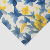 Blauwe, gele en witte bloemen decoupage tissuepapier (Detail)