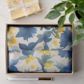 Blauwe, gele en witte bloemen decoupage tissuepapier (Geschenk)