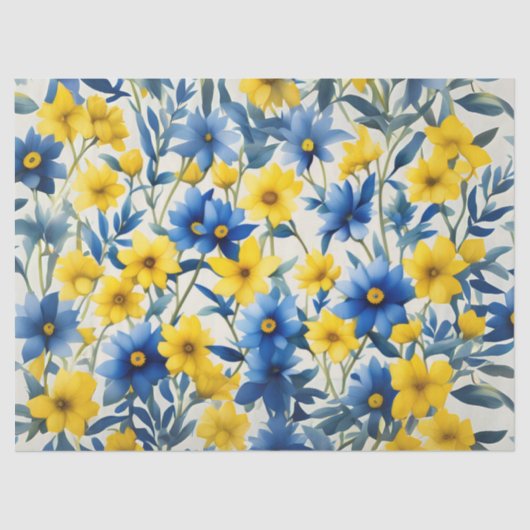 Blauwe, gele en witte bloemen tissuepapier (Voorkant)