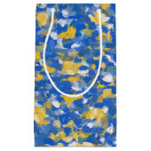 Blauwe, gele en witte verfvlekken klein cadeauzakje (Voorkant)