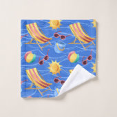 BLAUWE & GELE FLESSEN VAN ZONNEBRANDMIDDEL & ZONNE BAD HANDDOEK (Wasdoekje)