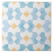 Blauwe gele geometrische Morrocan-waterverf Tegeltje (Voorkant)