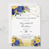 Blauwe Gele Goudgekleurde Floral Wedding Shower Kaart (Voorkant)