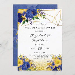 Blauwe Gele Goudgekleurde Floral Wedding Shower Kaart