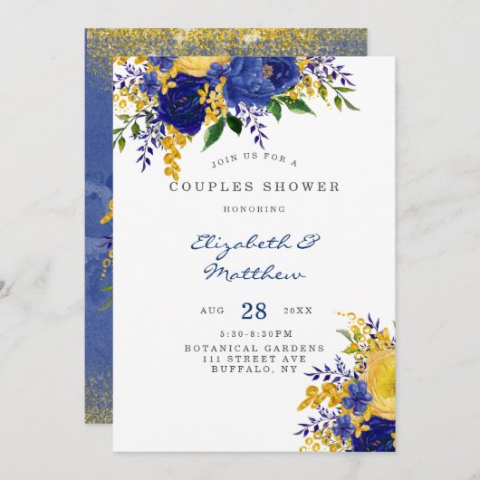 Blauwe Gele Goudgekleurde Florals Couples Shower Kaart (Voorkant / Achterkant)