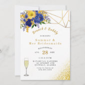 Blauwe gele goudkleurige Floral Brunch en Bubble Kaart (Voorkant)