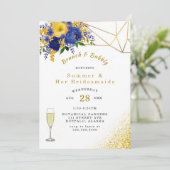 Blauwe gele goudkleurige Floral Brunch en Bubble Kaart (Staand voorkant)