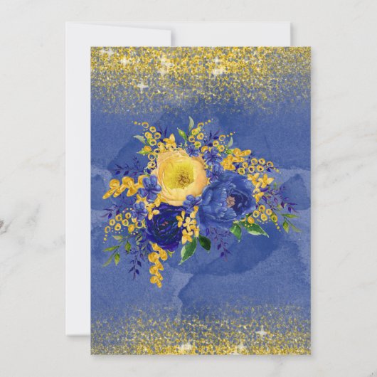 Blauwe gele goudkleurige Floral Brunch en Bubble Kaart (Achterkant)