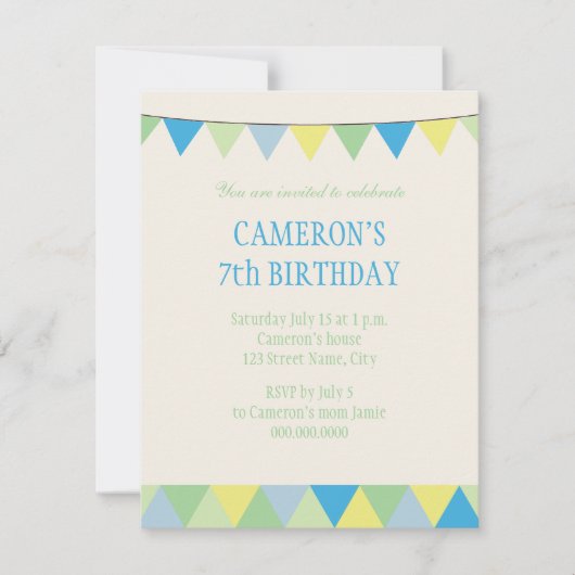 Blauwe gele groene string Pennon Kids Birthday Kaart (Voorkant)