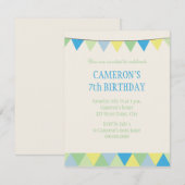 Blauwe gele groene string Pennon Kids Birthday Kaart (Voorkant / Achterkant)