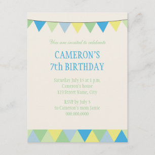 Blauwe gele groene string Pennon Kids Birthday Kaart