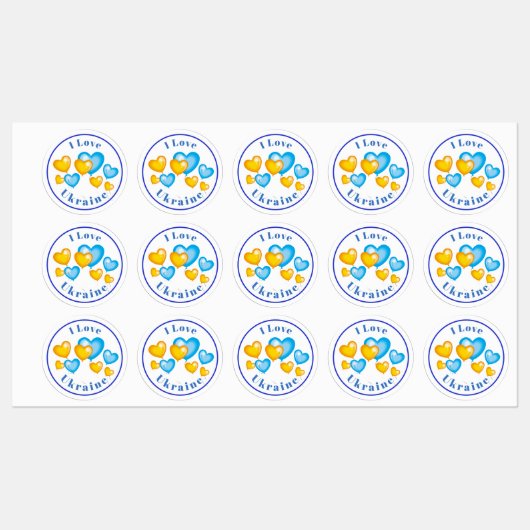 Blauwe Gele Harten Ik hou van Button Labels (Vel)