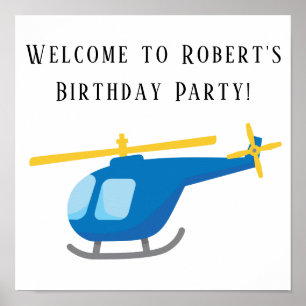 Blauwe gele helikopter Birthday Party Poster