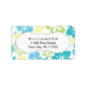 blauwe gele hibiscus hawaiian tropische gunst etiket (Voorkant)