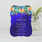 Blauwe gele Hibiscus Tropical Floral Party Kaart (Staand voorkant)