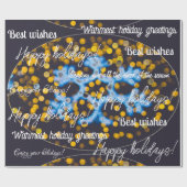 Blauwe gele kerstverlichting cadeaupapier (Vlak)