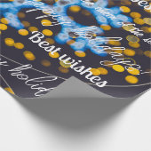 Blauwe gele kerstverlichting cadeaupapier (Hoek)