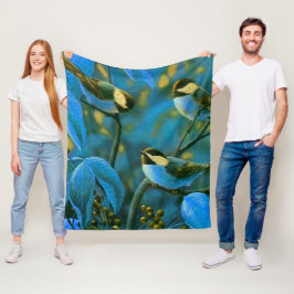 Blauwe gele kleine vogels fleece deken