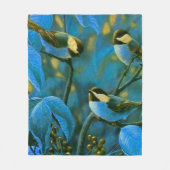 Blauwe gele kleine vogels fleece deken (Voorkant)