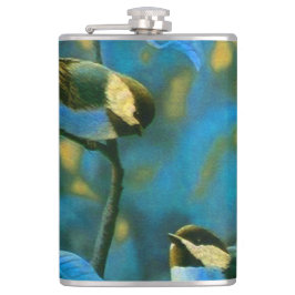 Blauwe gele kleine vogels heupfles