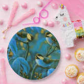 Blauwe gele kleine vogels papieren bordje (Feest)