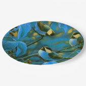 Blauwe gele kleine vogels papieren bordje (Gekanteld)